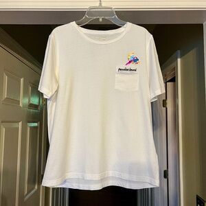 EUC Kate Spade Paradise Bound Sequin Bird White Tee T Shirt Top Size MEDIUM